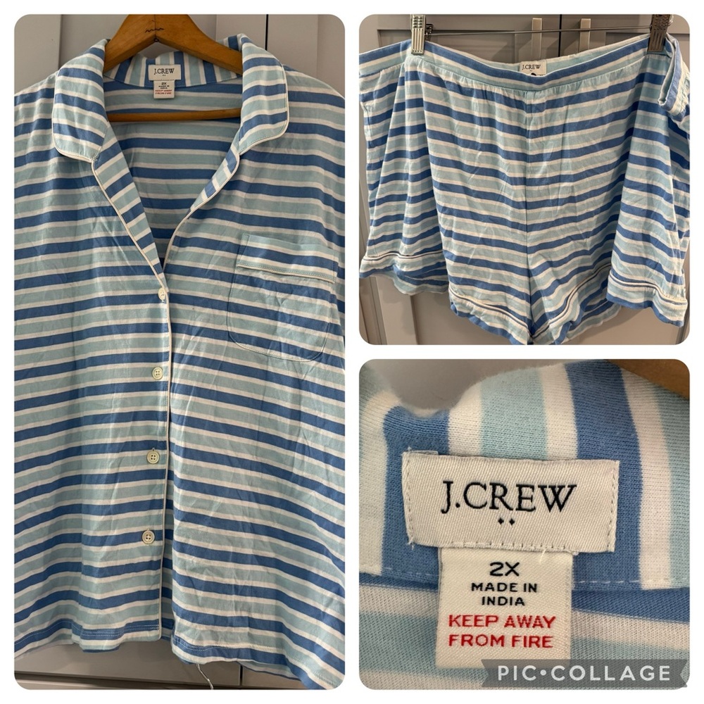 J. Crew Factory Blue and White Striped Cotton Pajama Set